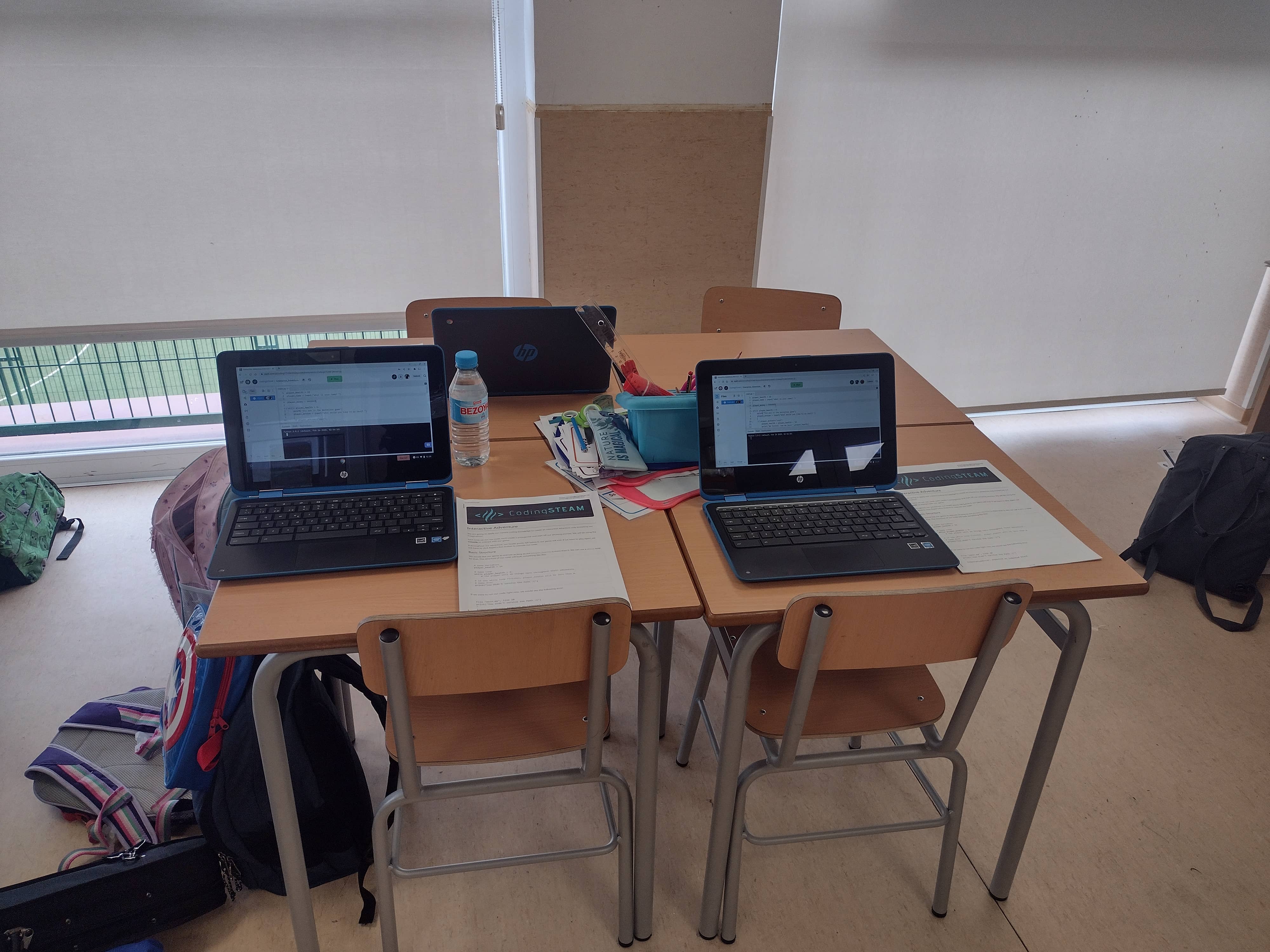 Desks prepared for a CodingSTEAM session